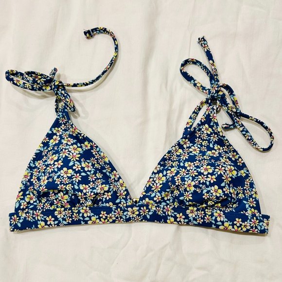 BLUE FLORAL TARGET TRIANGLE TIE BIKINI TOP SIZE XS - Picture 1 of 3